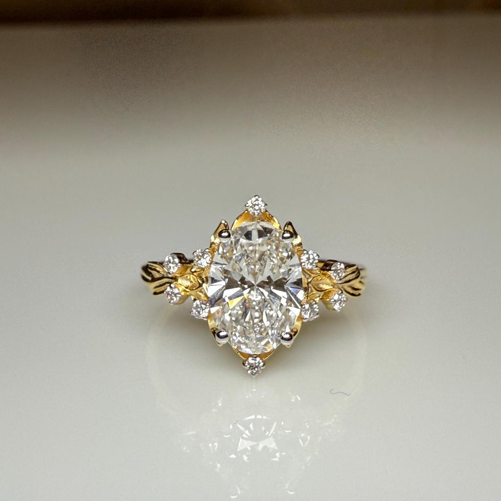 1.50CT Oval Lab Grown Diamond Engagement Ring | 14K Solid Gold Floral Halo, IGI Certified