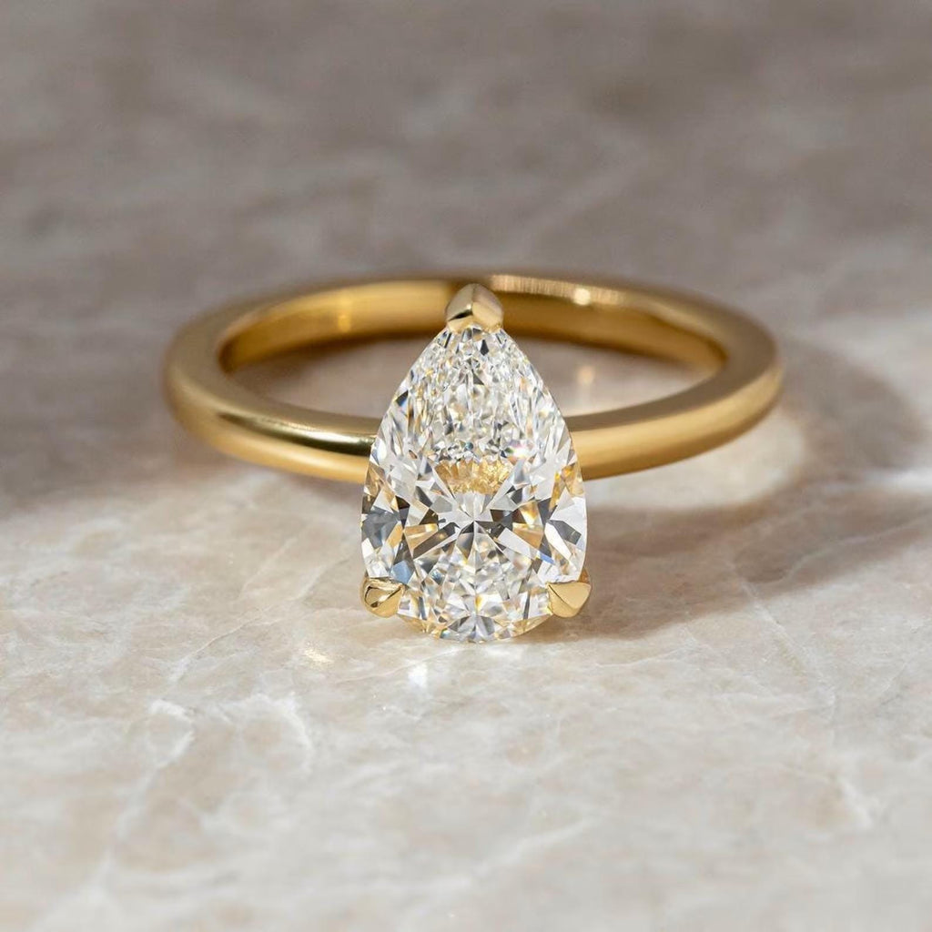 2CT Pear Cut Lab Diamond Engagement Ring | 14K Gold Hidden Halo Solitaire (IGI Certified)
