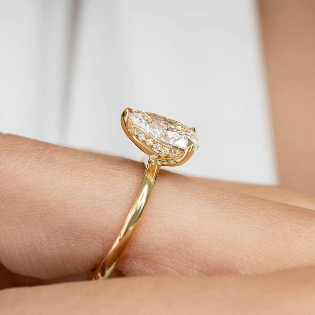 2CT Pear Cut Lab Diamond Engagement Ring | 14K Gold Hidden Halo Solitaire (IGI Certified)
