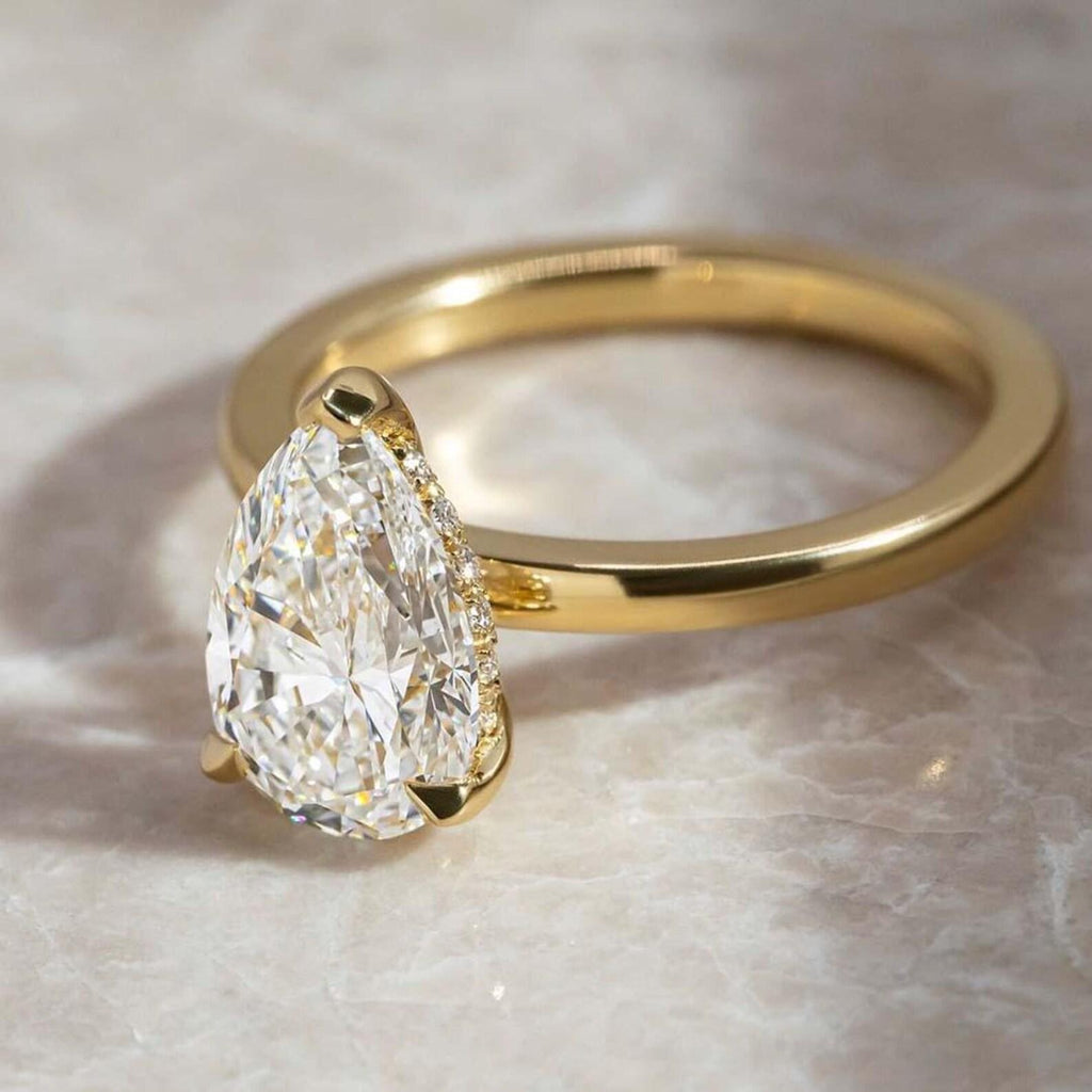 2CT Pear Cut Lab Diamond Engagement Ring | 14K Gold Hidden Halo Solitaire (IGI Certified)