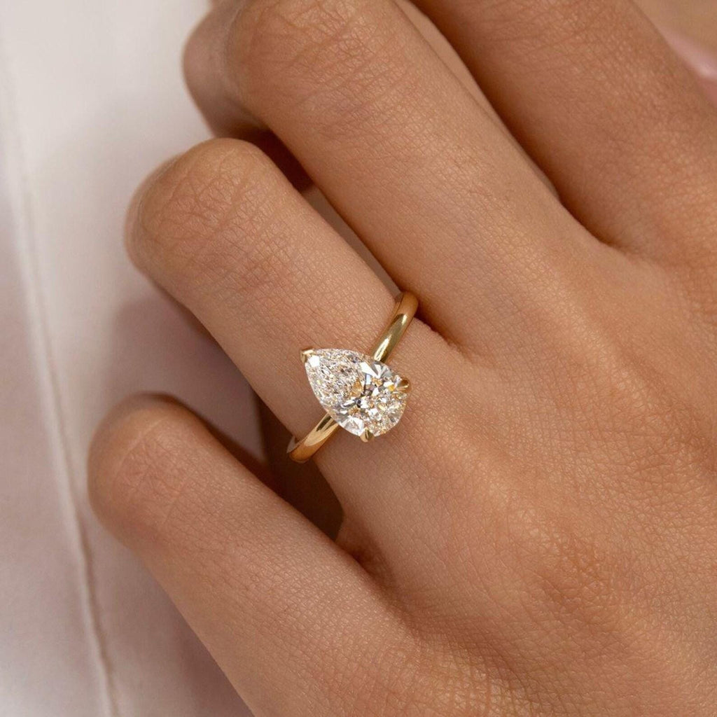 2CT Pear Cut Lab Diamond Engagement Ring | 14K Gold Hidden Halo Solitaire (IGI Certified)