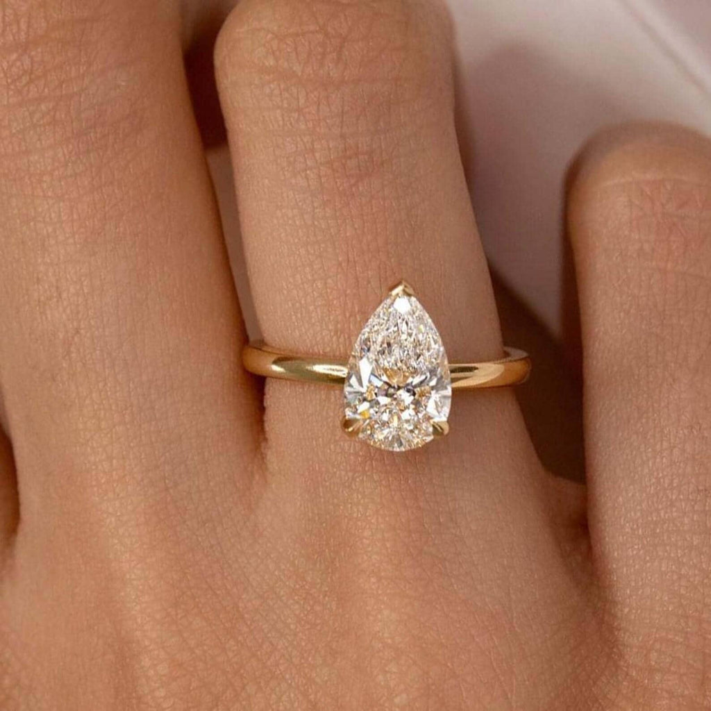 2CT Pear Cut Lab Diamond Engagement Ring | 14K Gold Hidden Halo Solitaire (IGI Certified)