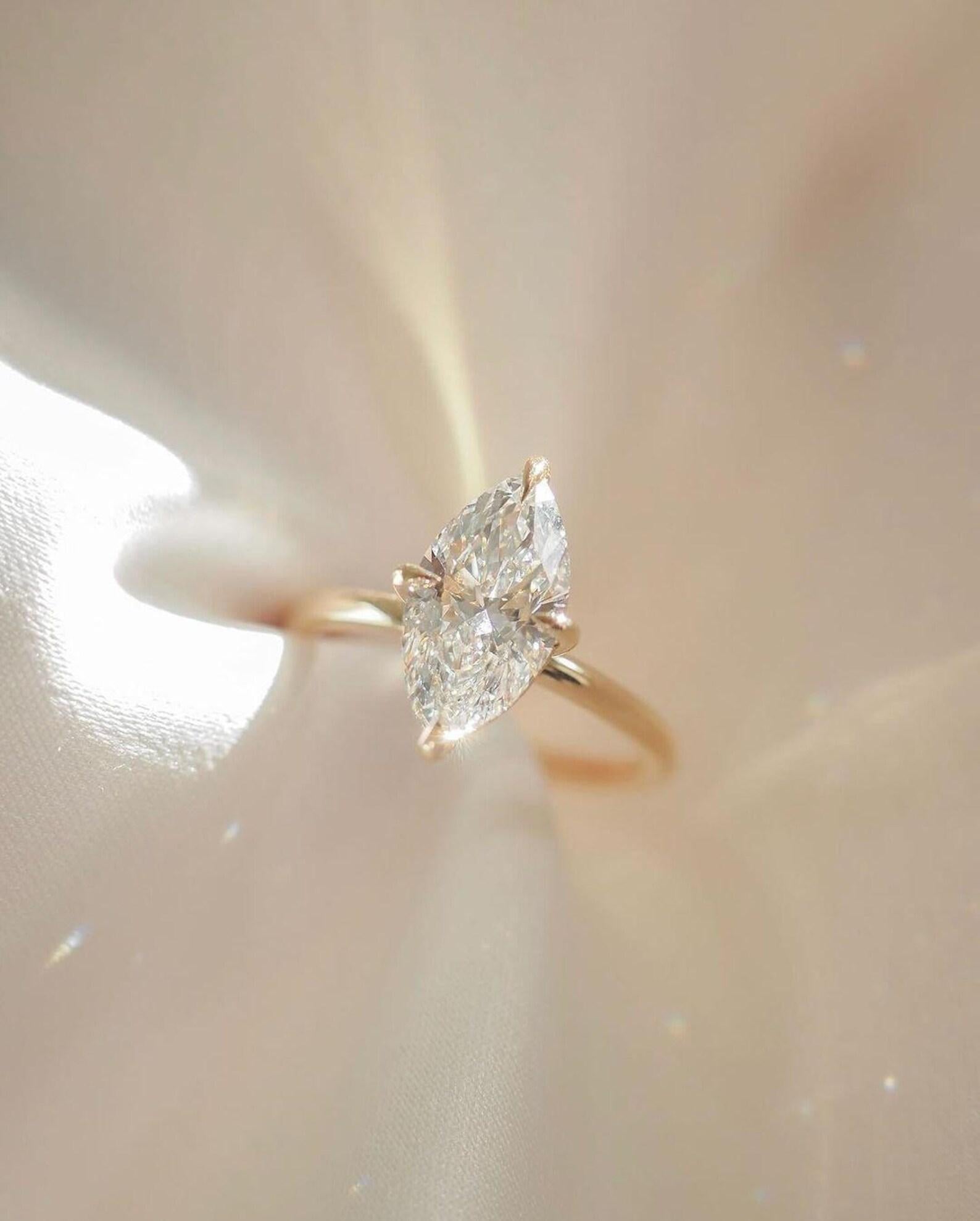 2ct Marquise Lab Grown Diamond Engagement Ring | 14K Gold, IGI Certified