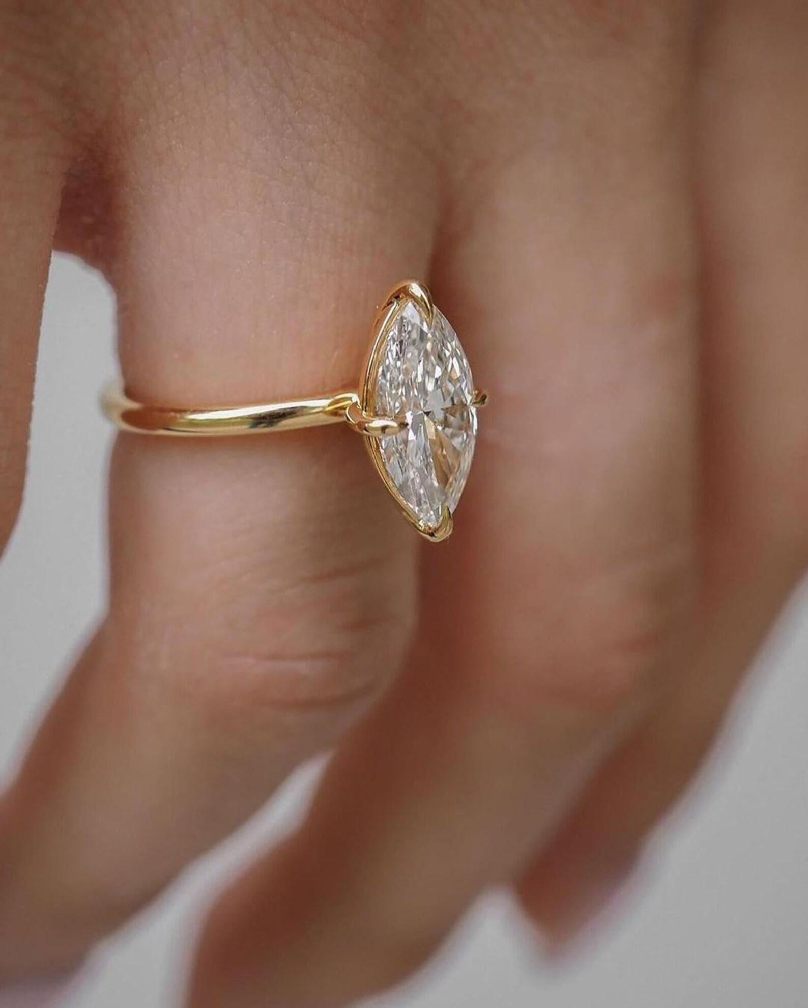 2ct Marquise Lab Grown Diamond Engagement Ring | 14K Gold, IGI Certified