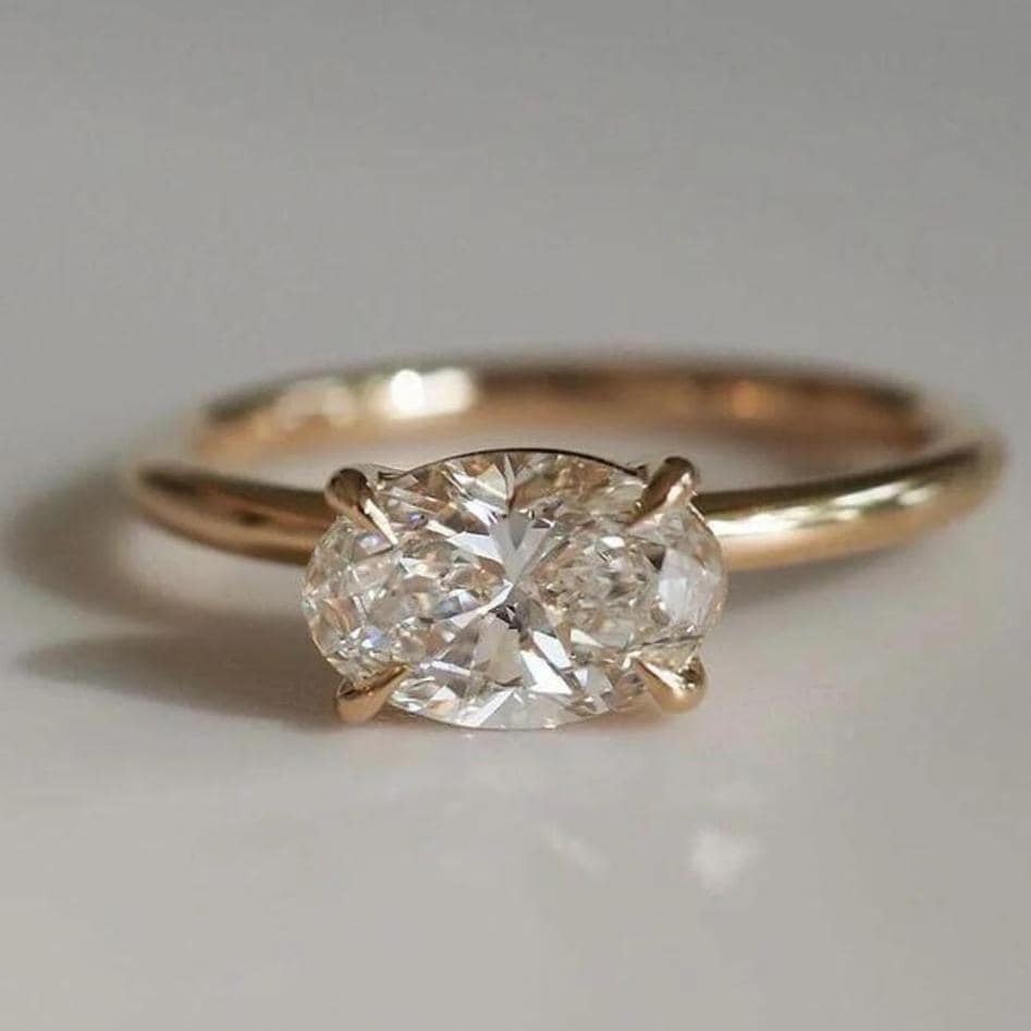 1.5CT Oval Lab Grown Diamond Ring | East West Solitaire Engagement 14K Gold