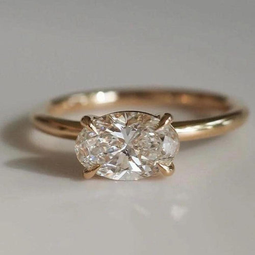 1.5CT Oval Lab Grown Diamond Ring | East West Solitaire Engagement 14K Gold