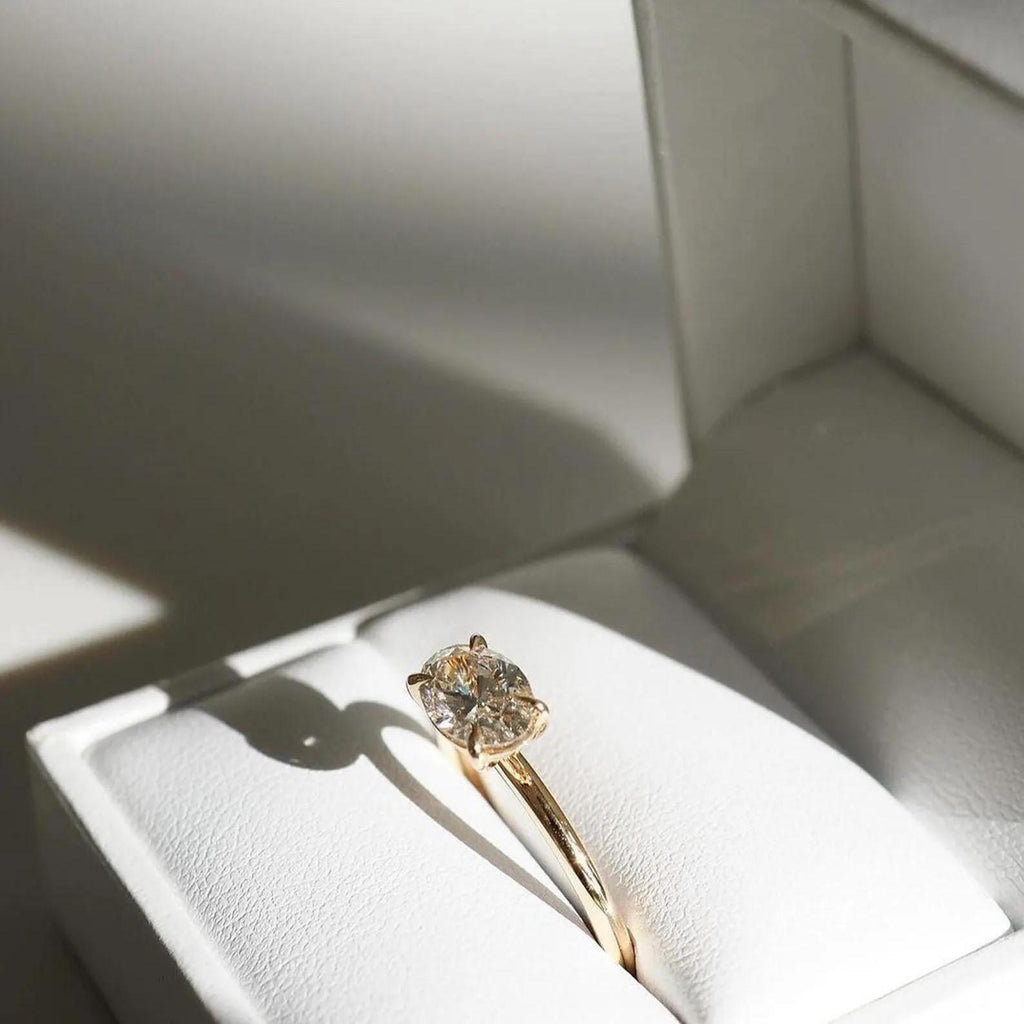 1.5CT Oval Lab Grown Diamond Ring | East West Solitaire Engagement 14K Gold