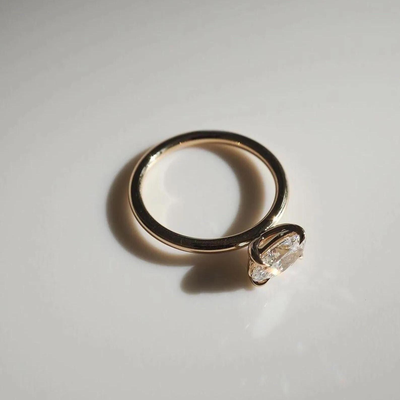 1.5CT Oval Lab Grown Diamond Ring | East West Solitaire Engagement 14K Gold