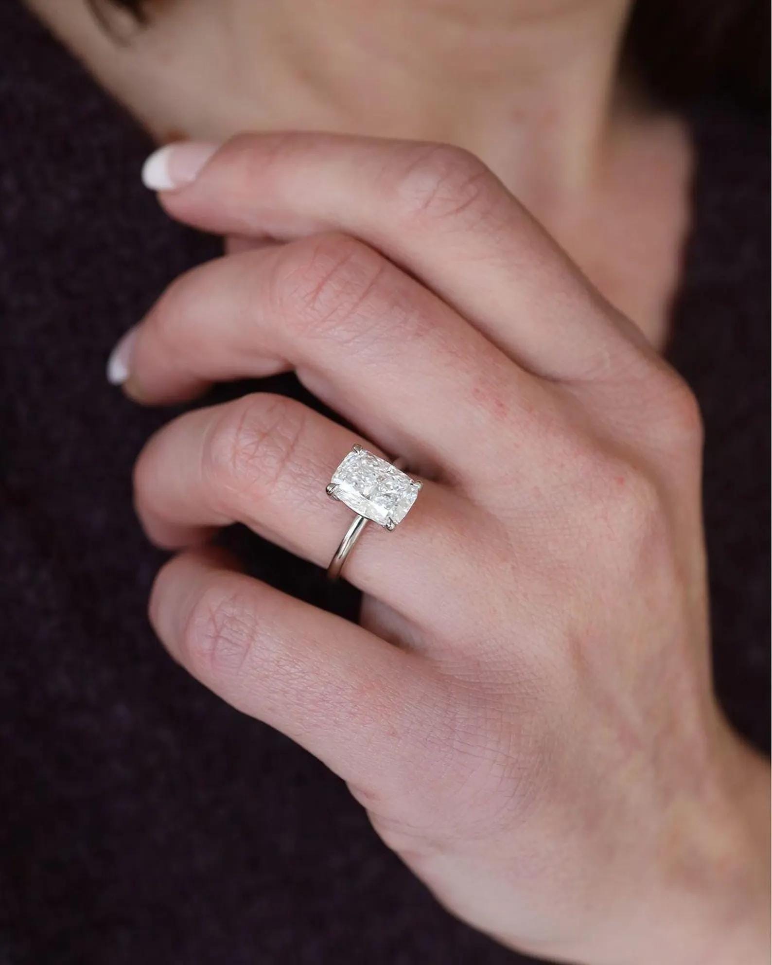 3CT Elongated Cushion Lab Grown Diamond Engagement Ring | 14K Gold Solitaire | IGI Certified