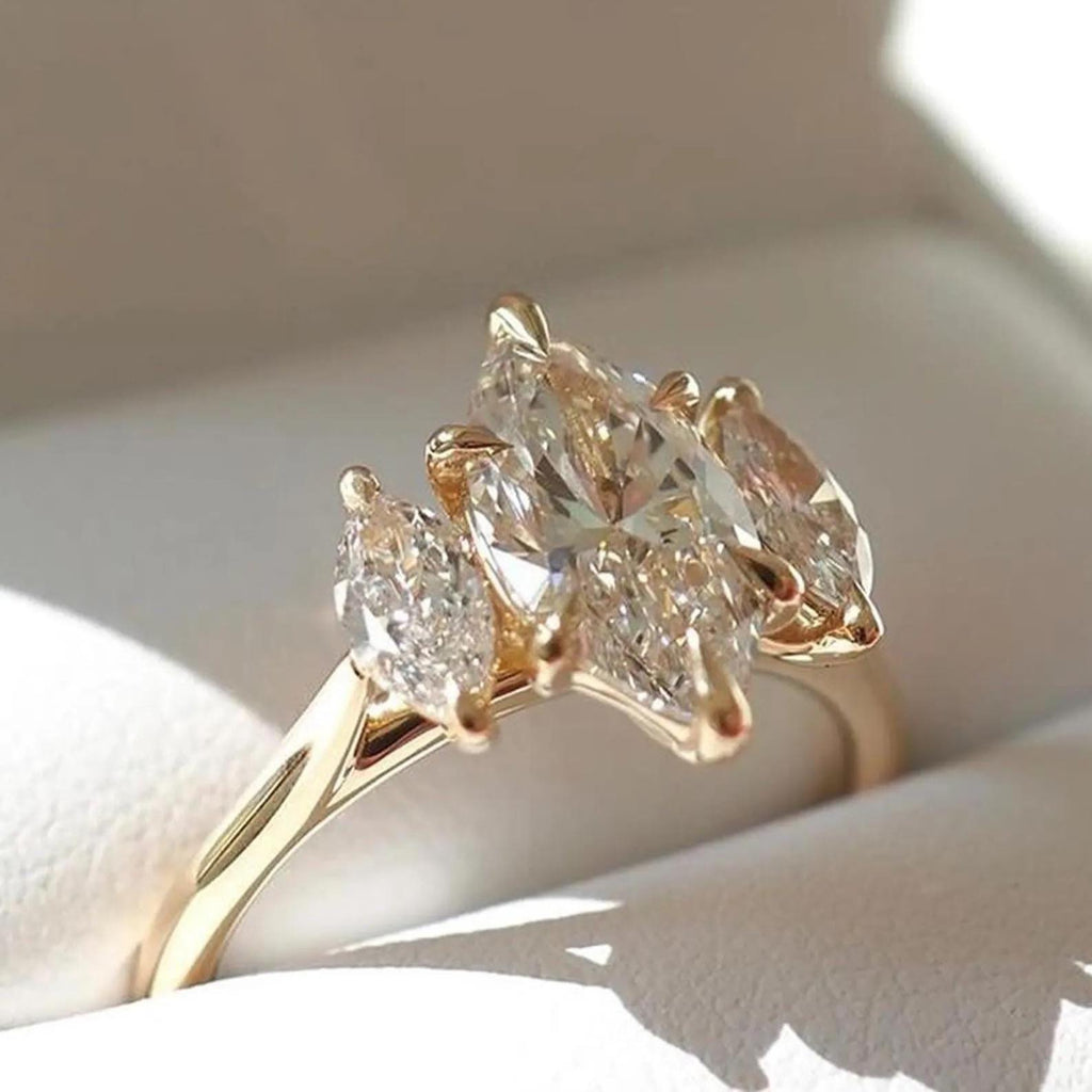 1.70CTW Marquise Lab Grown Diamond Engagement Ring | Three Stone Ring | 14K Solid Gold