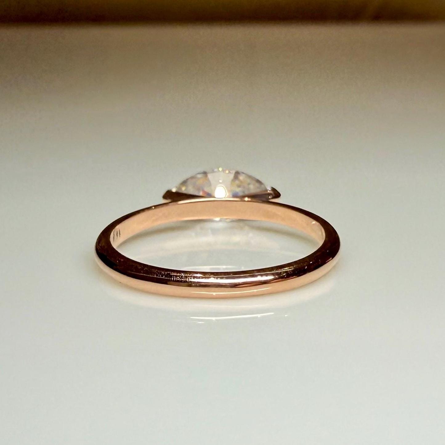 Marquise Cut Lab Grown Diamond Ring | East West Solitaire | 14K Solid Gold Engagement Ring