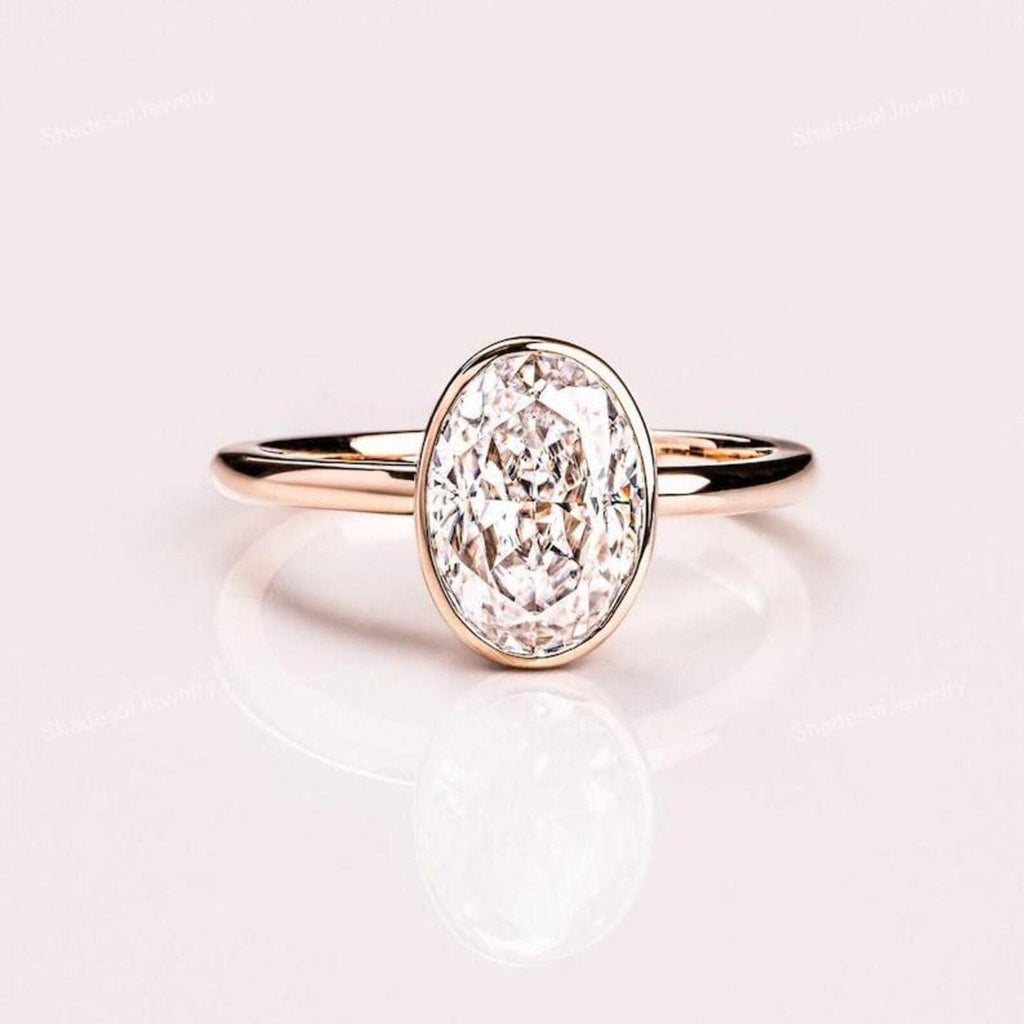 3CT Oval Lab Grown Diamond Engagement Ring | 14K Gold Bezel Set Solitaire | IGI Certified