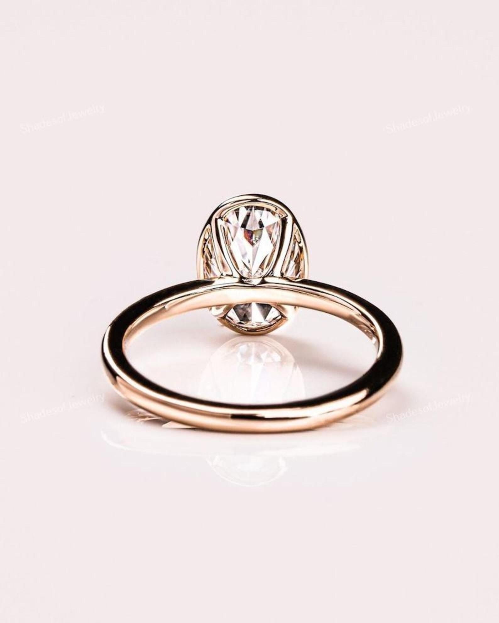 3CT Oval Lab Grown Diamond Engagement Ring | 14K Gold Bezel Set Solitaire | IGI Certified