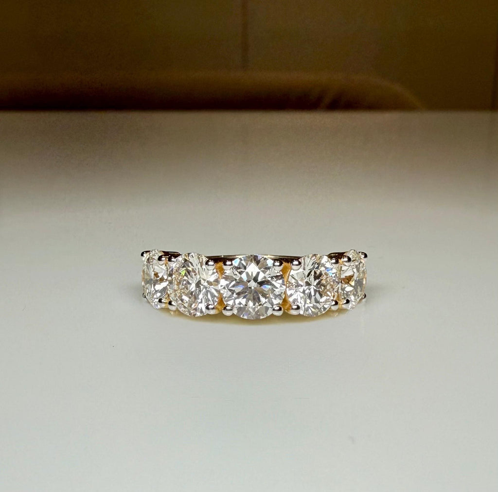 Lab Grown Diamond Five Stone Ring | 14K Solid Gold Anniversary Band