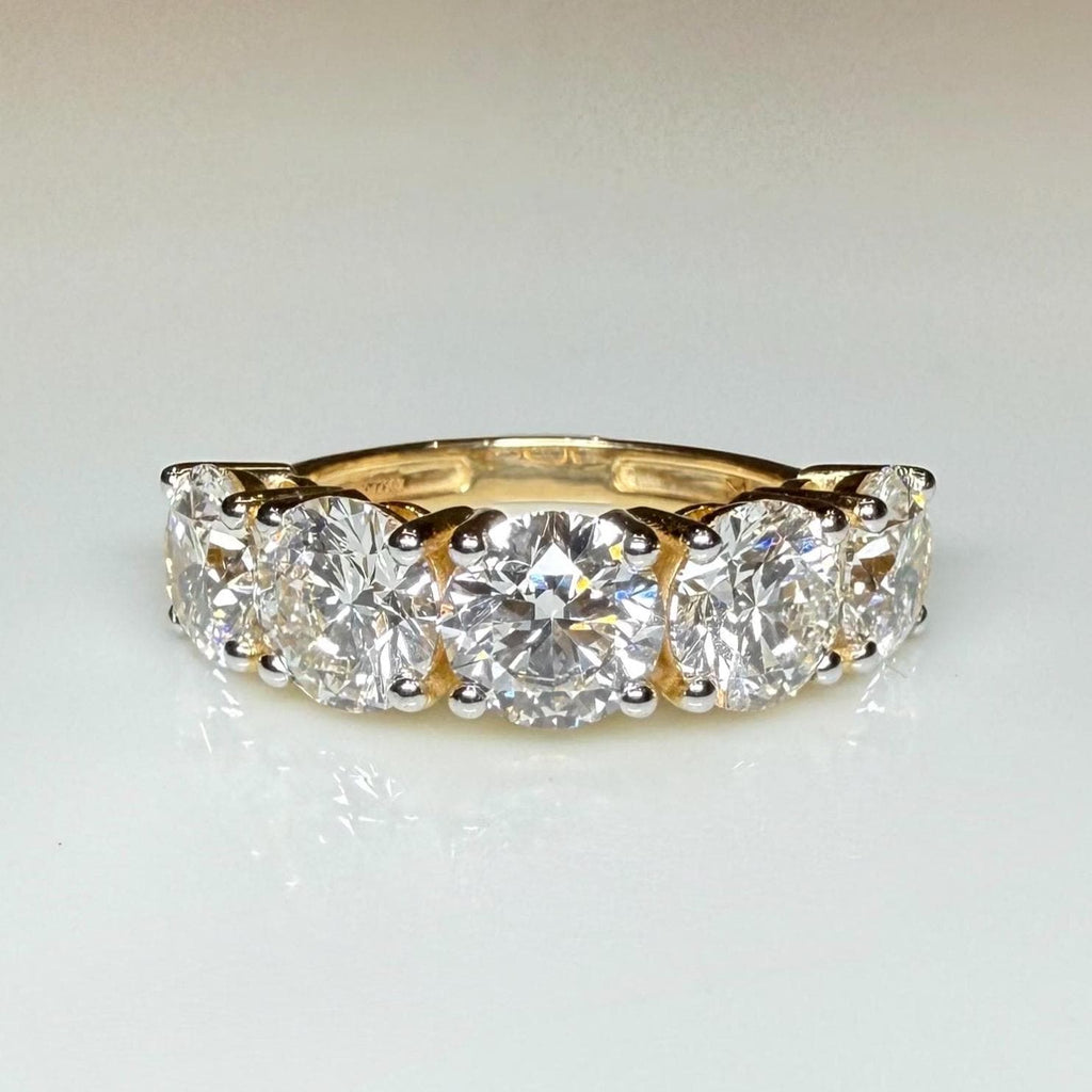 Lab Grown Diamond Five Stone Ring | 14K Solid Gold Anniversary Band