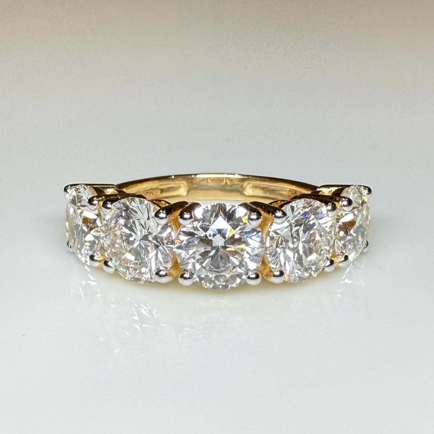 Lab Grown Diamond Five Stone Ring | 14K Solid Gold Anniversary Band