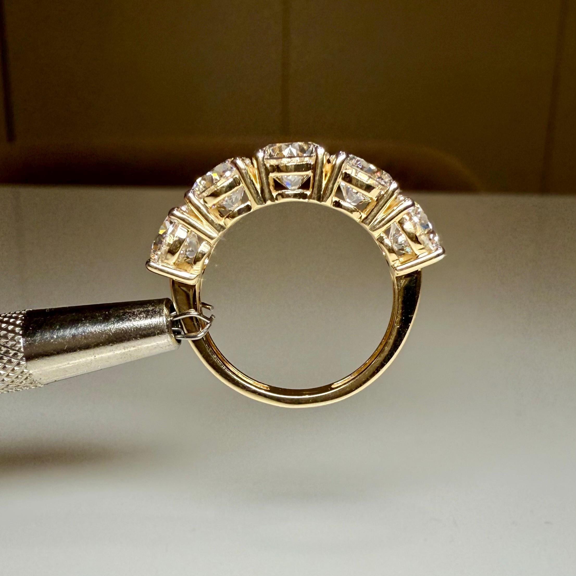 Lab Grown Diamond Five Stone Ring | 14K Solid Gold Anniversary Band