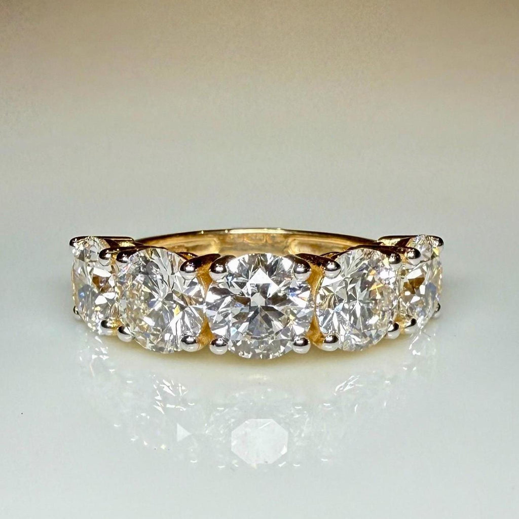 Lab Grown Diamond Five Stone Ring | 14K Solid Gold Anniversary Band