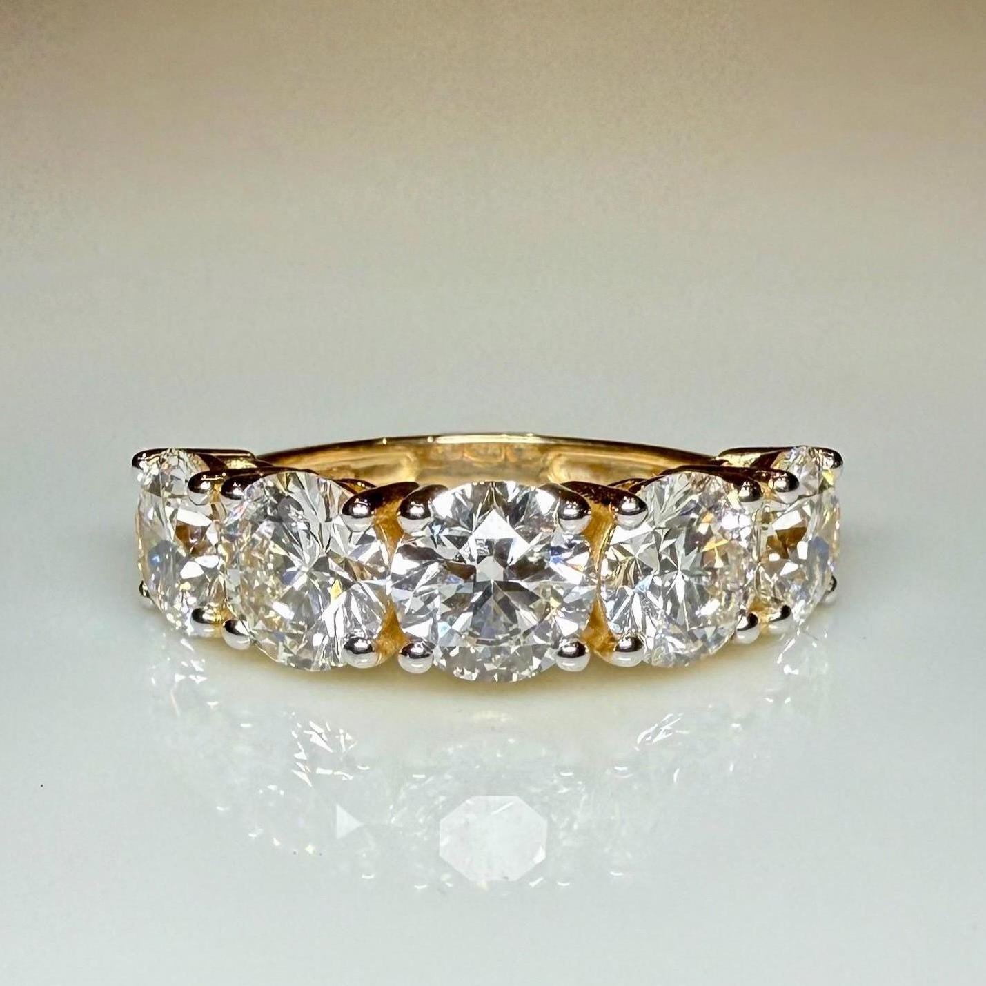 Lab Grown Diamond Five Stone Ring | 14K Solid Gold Anniversary Band