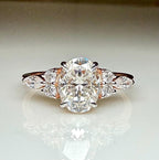 Oval Lab Grown Diamond Engagement Ring | Marquise & Round Side Stones | 14K Solid Gold