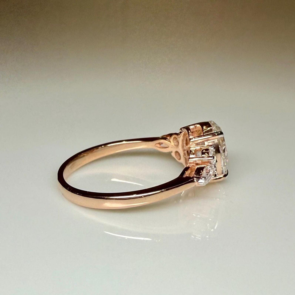 Oval Lab Grown Diamond Engagement Ring | Marquise & Round Side Stones | 14K Solid Gold