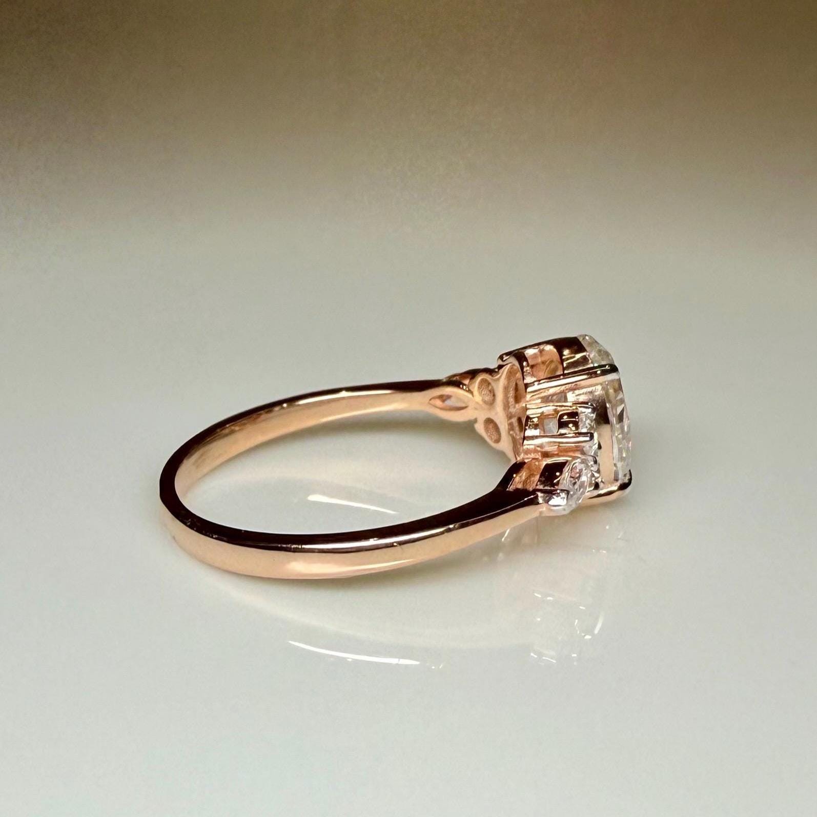 Oval Lab Grown Diamond Engagement Ring | Marquise & Round Side Stones | 14K Solid Gold