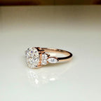 Oval Lab Grown Diamond Engagement Ring | Marquise & Round Side Stones | 14K Solid Gold
