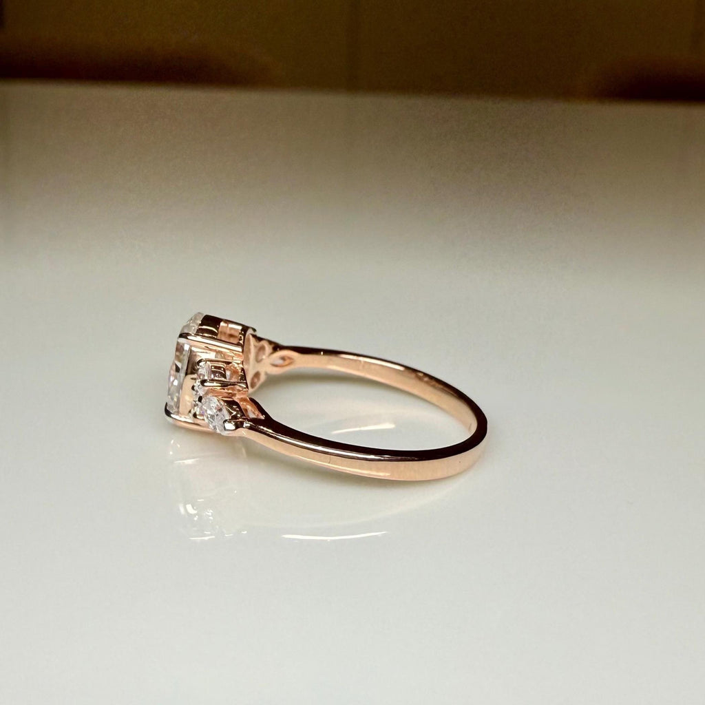 Oval Lab Grown Diamond Engagement Ring | Marquise & Round Side Stones | 14K Solid Gold