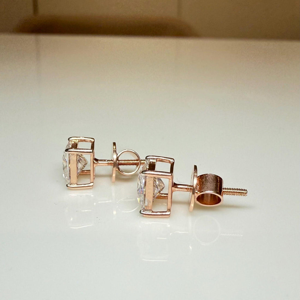 IGI Certified Princess Cut Lab Grown Diamond Stud Earrings Pair | 14K Gold Solitaire Studs