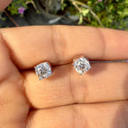 IGI Certified Cushion Lab Grown Diamond Stud Earrings | 14K Gold Solitaire Studs