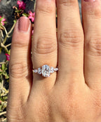 Oval Lab Grown Diamond Engagement Ring | Marquise & Round Side Stones | 14K Solid Gold