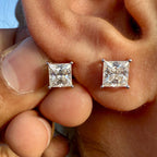 IGI Certified Princess Cut Lab Grown Diamond Stud Earrings Pair | 14K Gold Solitaire Studs