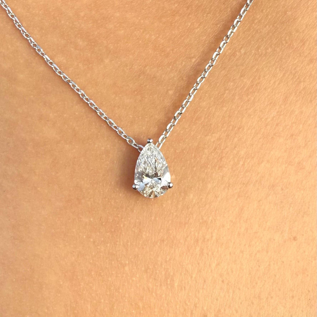 Pear Cut Lab Grown Diamond Solitaire Necklace | IGI Certified Teardrop Pendant