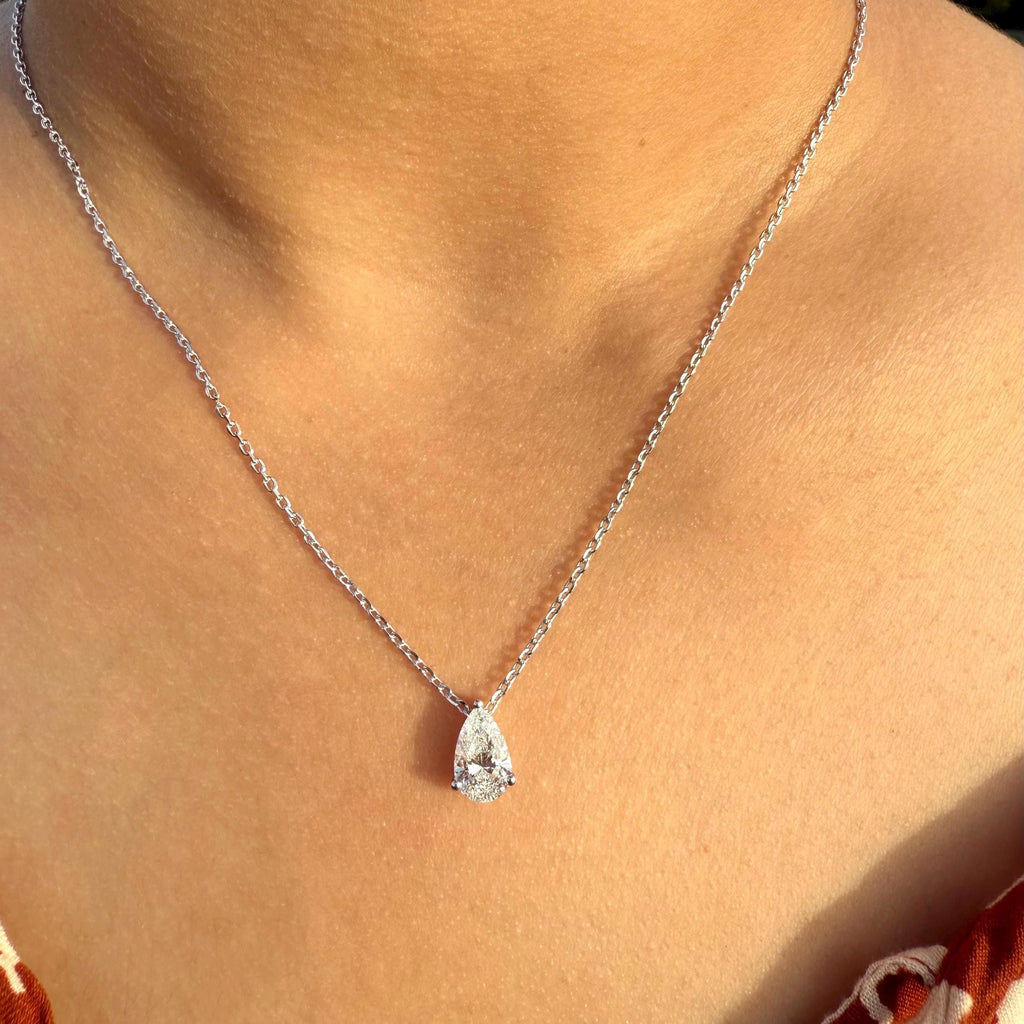 Pear Cut Lab Grown Diamond Solitaire Necklace | IGI Certified Teardrop Pendant