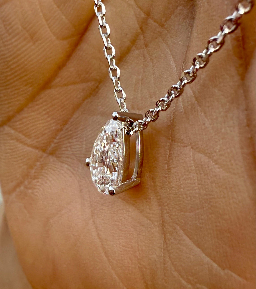 Pear Cut Lab Grown Diamond Solitaire Necklace | IGI Certified Teardrop Pendant