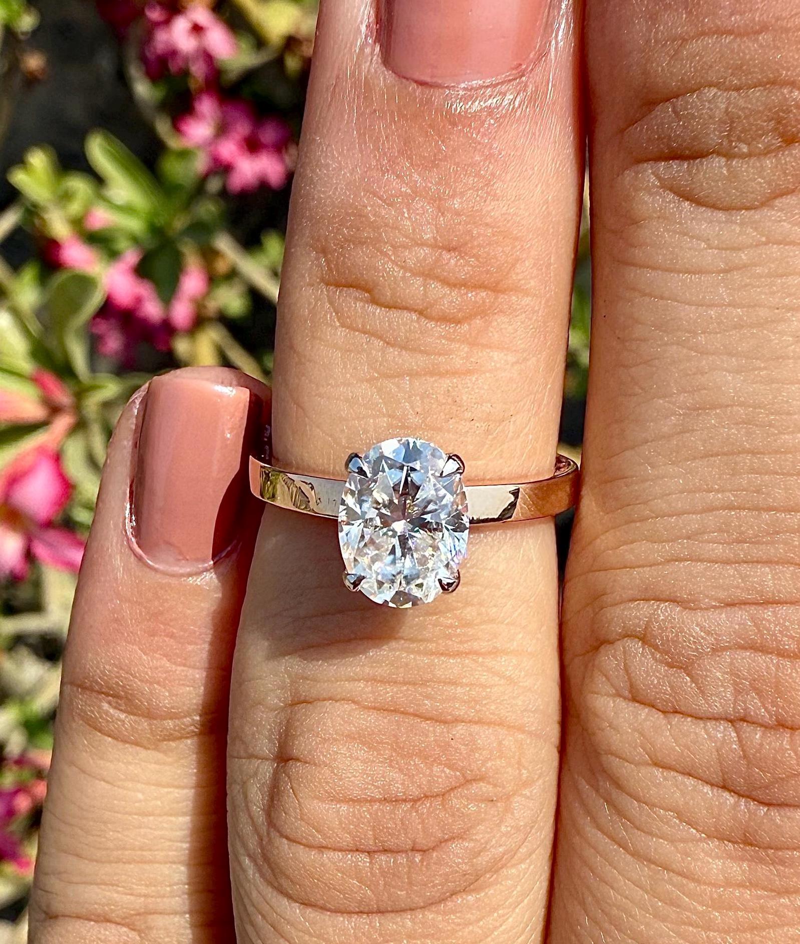 1CT Oval Lab Grown Diamond Engagement Ring | 14K Solid Gold Solitaire Hidden Halo