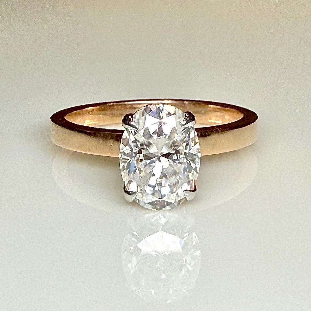 1CT Oval Lab Grown Diamond Engagement Ring | 14K Solid Gold Solitaire Hidden Halo
