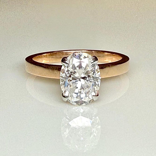 1CT Oval Lab Grown Diamond Engagement Ring | 14K Solid Gold Solitaire Hidden Halo