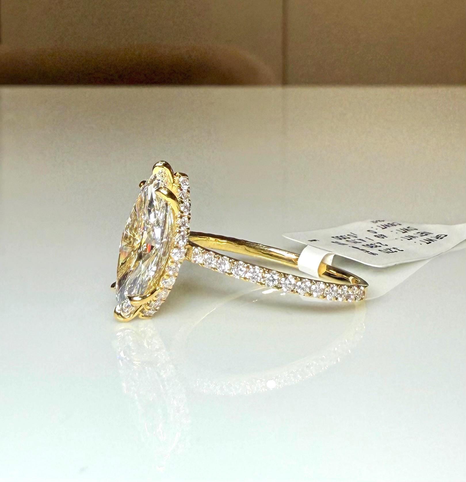 4.60CTW Marquise Lab Grown Diamond Engagement Ring | Hidden Halo Pave Band 14K Gold