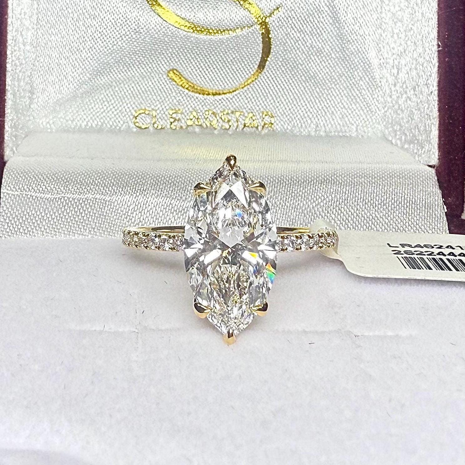 4.60CTW Marquise Lab Grown Diamond Engagement Ring | Hidden Halo Pave Band 14K Gold