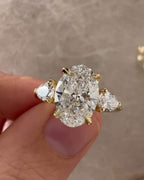 3.50CTW Oval Pear Lab Grown Diamond Three Stone Ring | 14K Solid Gold, IGI Certified