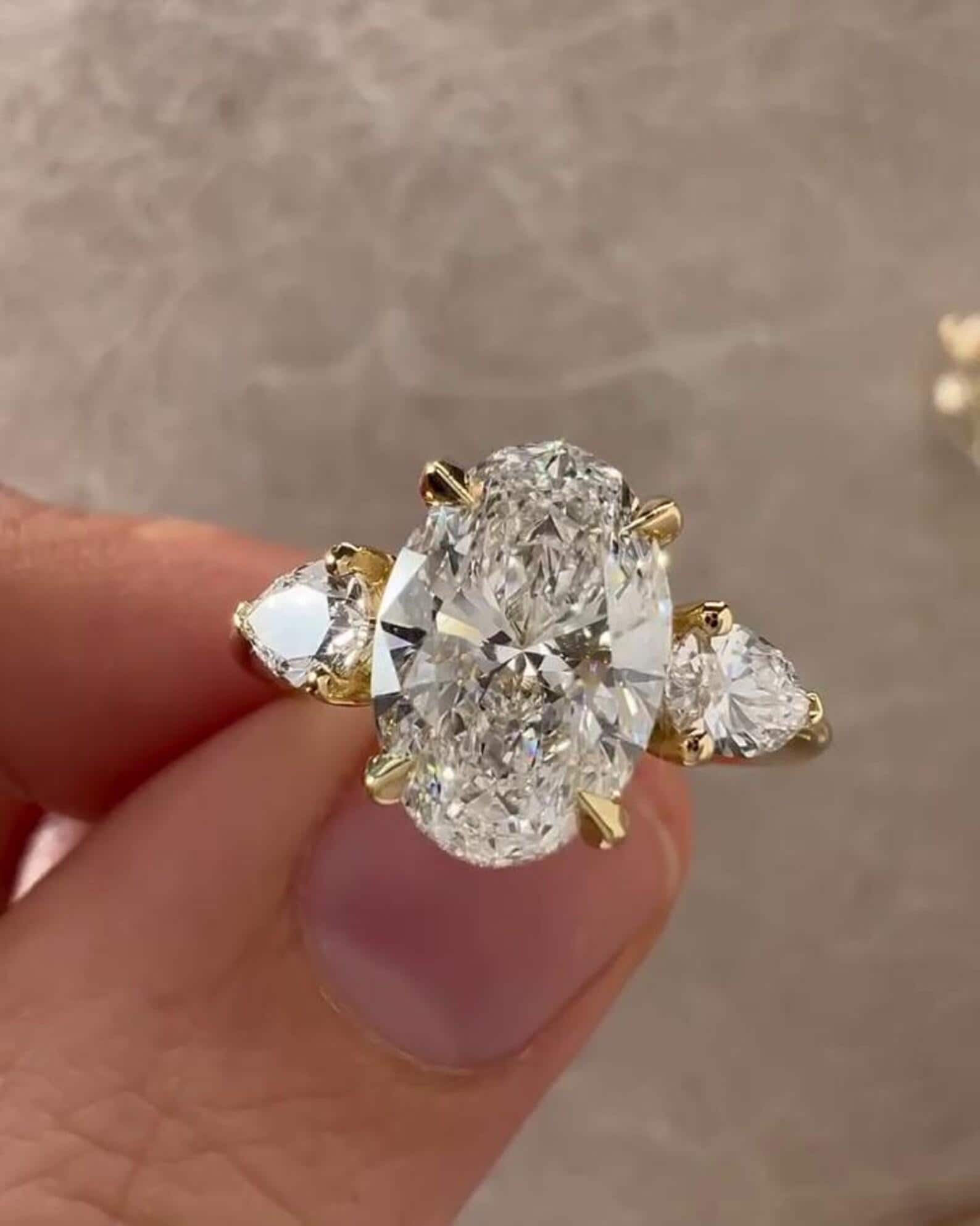 3.50CTW Oval Pear Lab Grown Diamond Three Stone Ring | 14K Solid Gold, IGI Certified