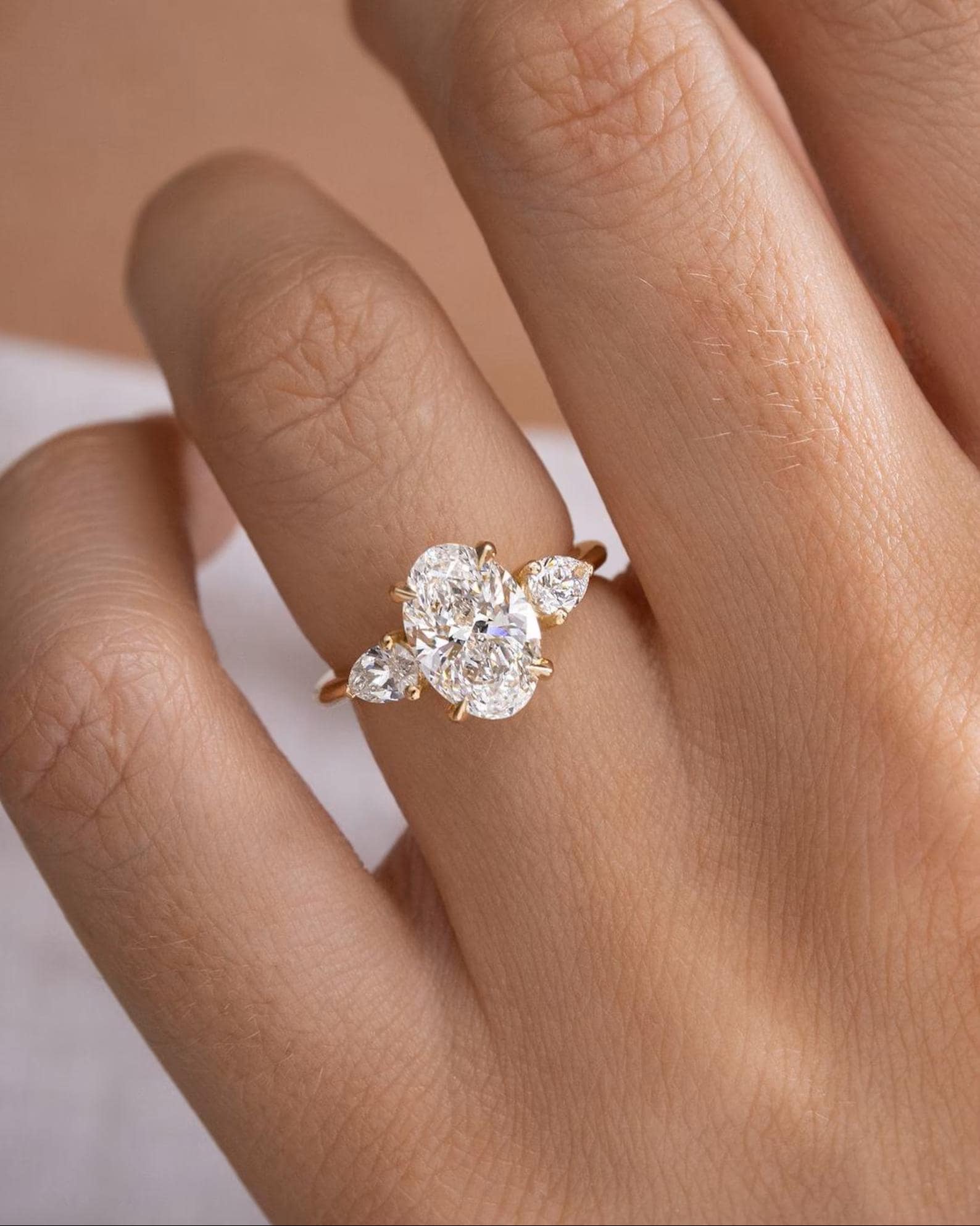 3.50CTW Oval Pear Lab Grown Diamond Three Stone Ring | 14K Solid Gold, IGI Certified