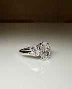 Oval Lab Grown Diamond Engagement Ring | 14K Gold Three Stone Ring with Pear Accents