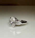 Oval Lab Grown Diamond Engagement Ring | 14K Gold Three Stone Ring with Pear Accents