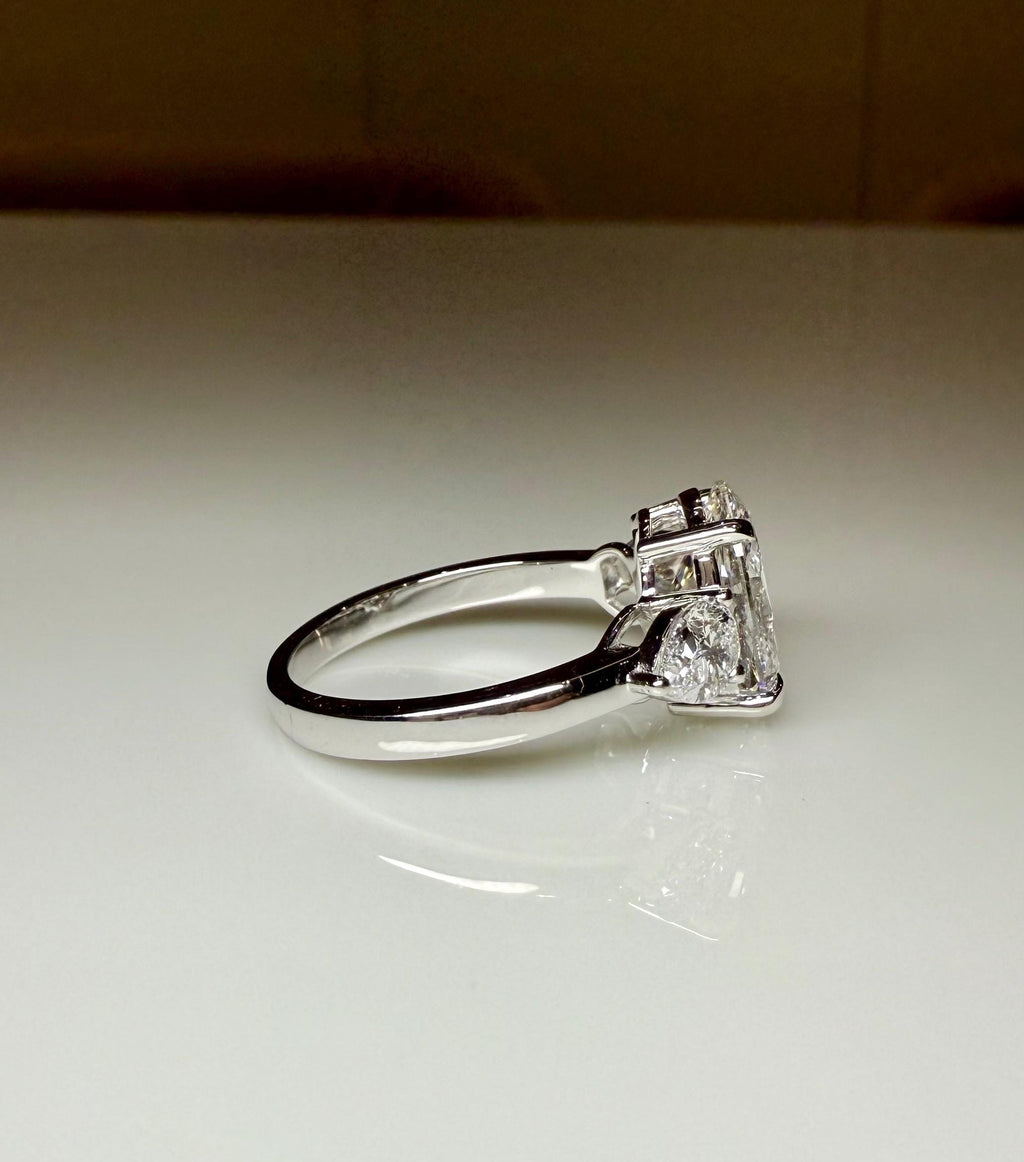 Oval Lab Grown Diamond Engagement Ring | 14K Gold Three Stone Ring with Pear Accents