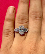 Oval Lab Grown Diamond Engagement Ring | 14K Gold Three Stone Ring with Pear Accents