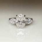 Oval Lab Grown Diamond Engagement Ring | 14K Gold Three Stone Ring with Pear Accents
