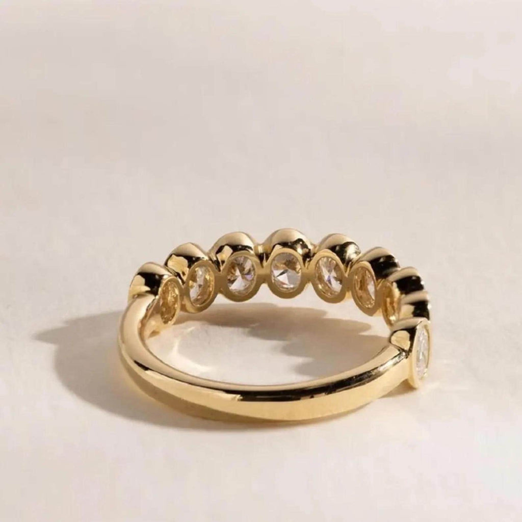 1.35CTW Oval Lab Grown Diamond Wedding Band | 9 Stone Bezel Set Gold Anniversary Ring