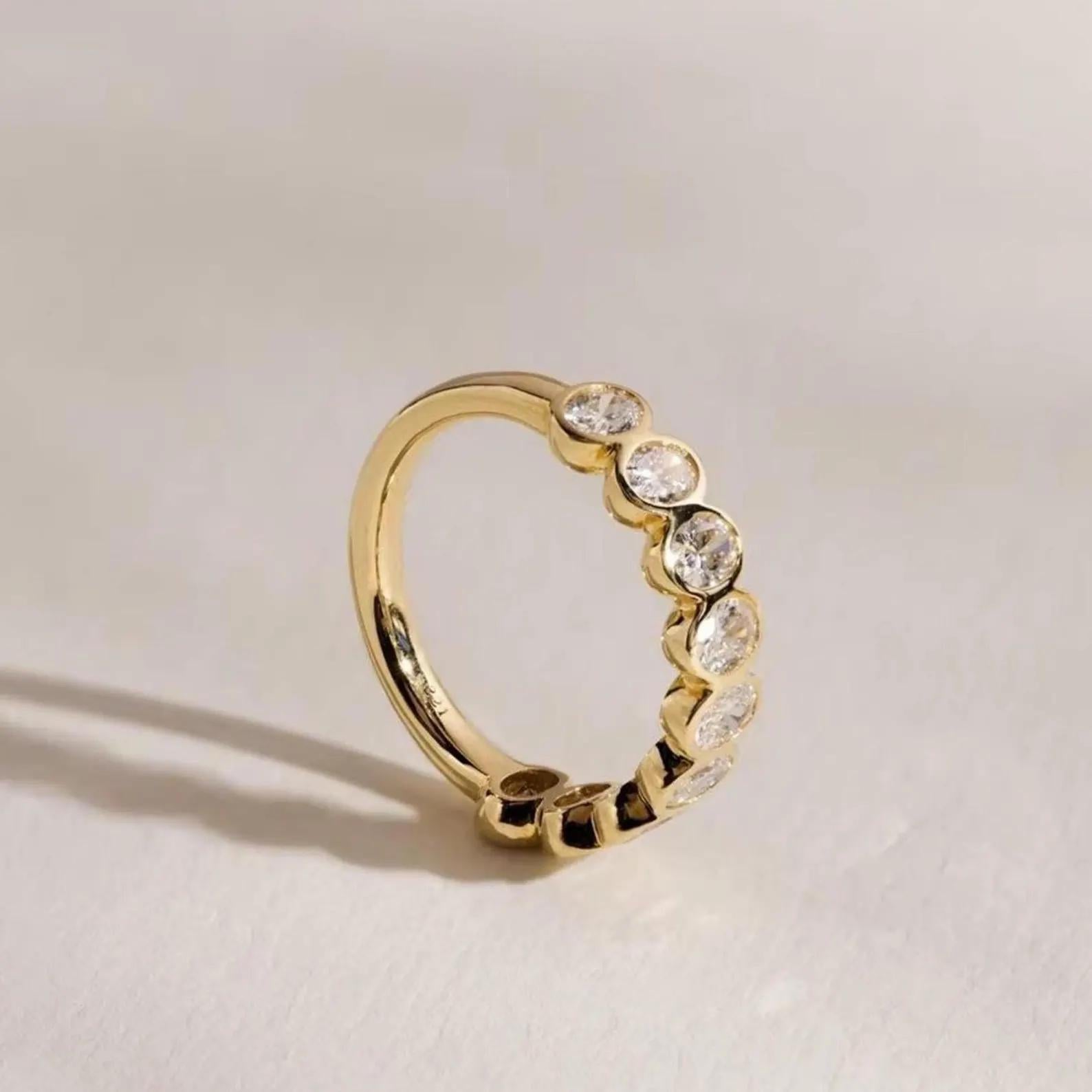 1.35CTW Oval Lab Grown Diamond Wedding Band | 9 Stone Bezel Set Gold Anniversary Ring